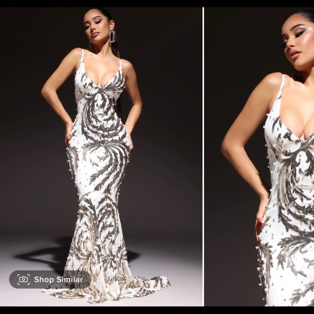 White Sequin Mermaid Maxi Dress
